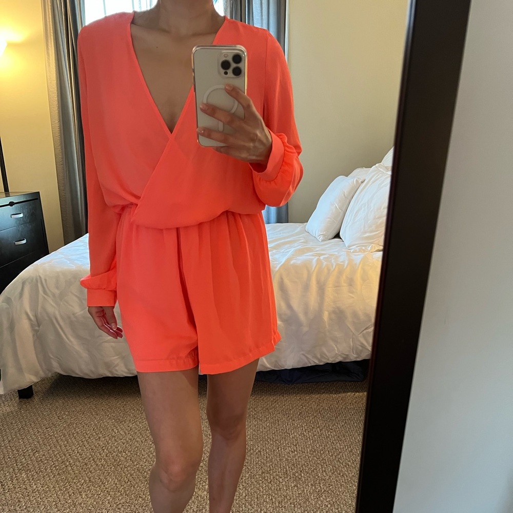 Honey Punch Neon Coral Romper Size Small
